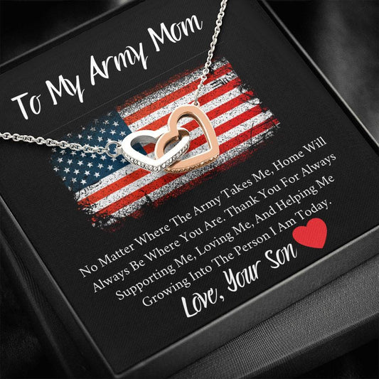 To My Army Mom - No Matter - Interlocking Hearts Necklace