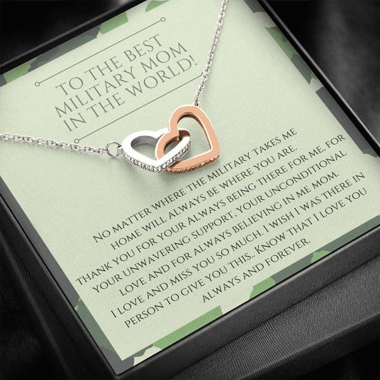 To The Best Military Mom In The World - I Love And Miss You - Interlocking Hearts Necklace
