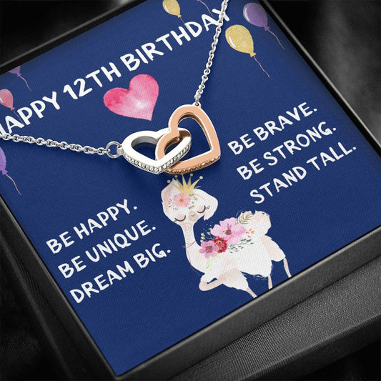 Happy 12Th Birthday Interlocking Heart Necklace - Blue - Lama