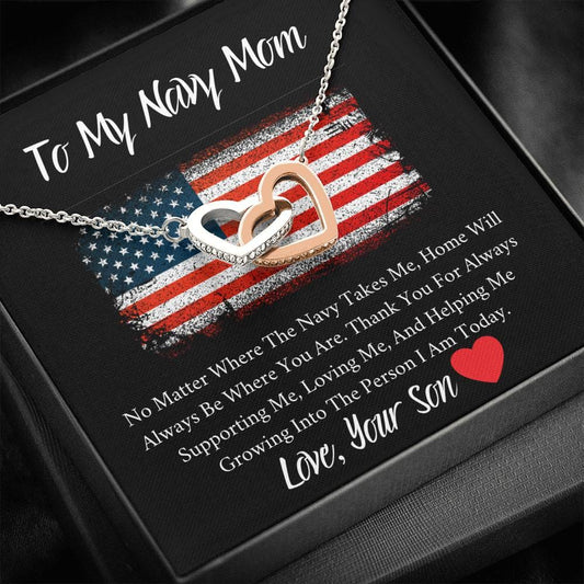 To My Navy Mom - No Matter - Interlocking Hearts Necklace
