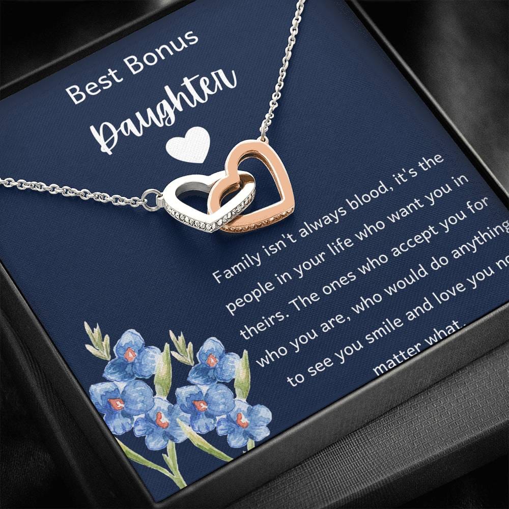 Best Bonus Daughter - Interlocking Heart - Dark Blue