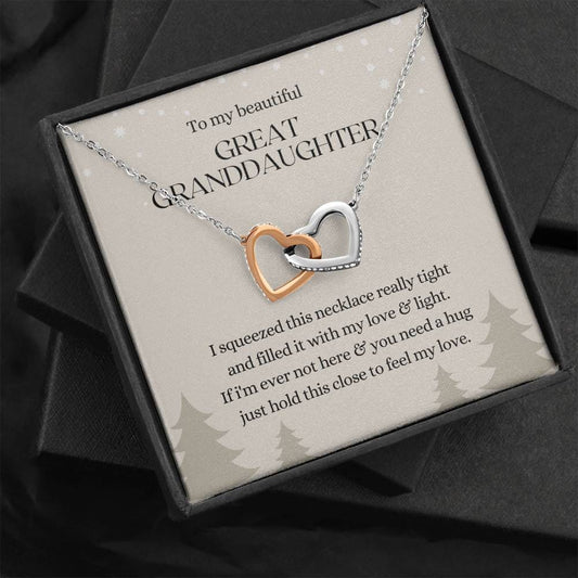 To My Beautiful Great Granddaughter - Feel My Love - Interlocking Hearts Necklace