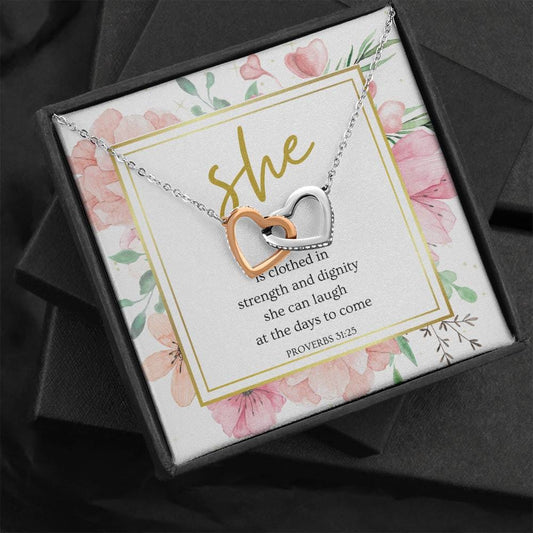 She Is Clothed In Strength - Interlocking Hearts Necklace