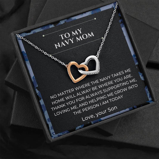 To My Navy Mom - No Matter - Interlocking Hearts Necklace