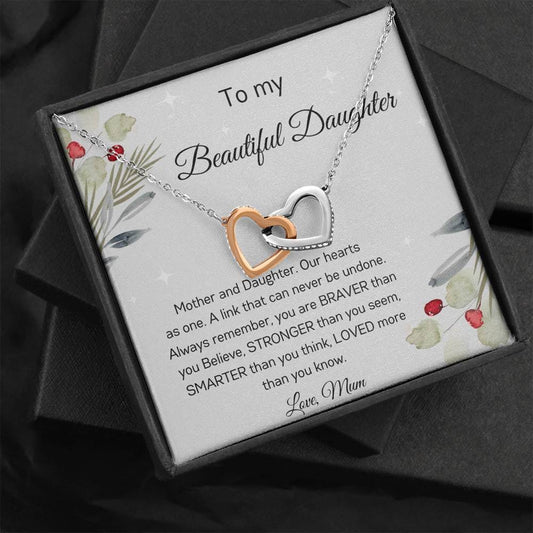 To My Beautiful Daughter - Love Mum - Interlocking Hearts Necklace