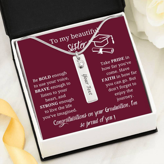 To My Beautiful sister - Congratulations On Your Graduation - Birthstone Name Necklace
