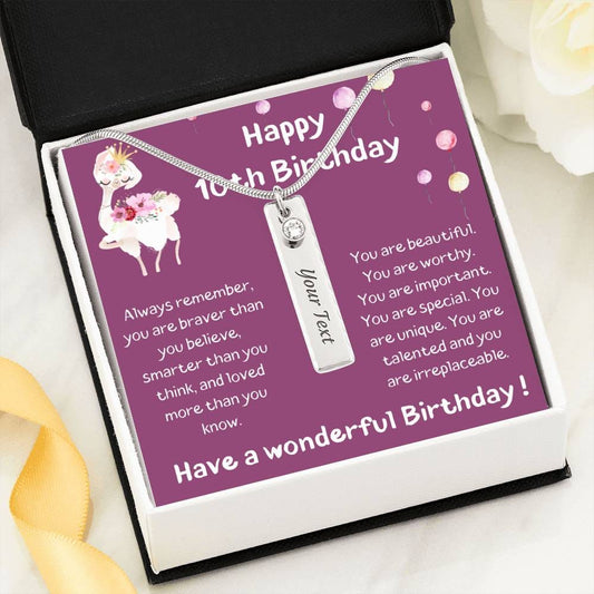 Happy 10th Birthday - Always Remember - Birthstone Name Necklace