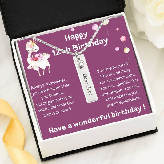Happy 12th Birthday - Always remember - Birthstone Name Necklace