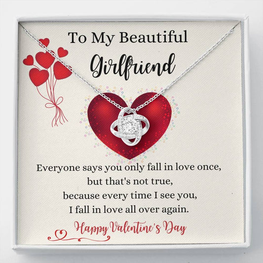 To My Beautiful Girlfriend - I Fall In Love - Love Knot Necklace