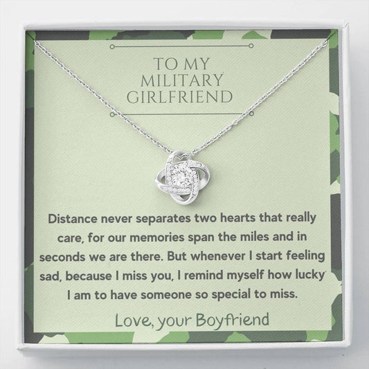 To My Military Girlfriend - Distance Never - Love Knot Necklace