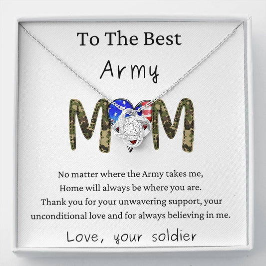 To The Best Army Mom - No Matter - Love Knot Necklace