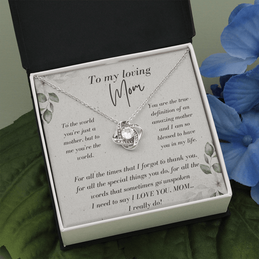 To My Loving Mom - I LOVE YOU - Love Knot Necklace