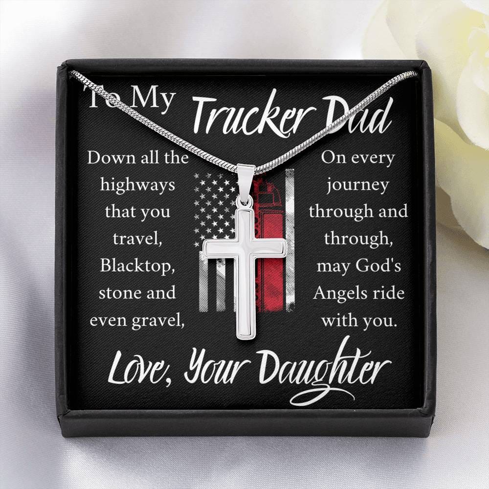 To My Trucker Dad - From Daughter - Cross Necklace