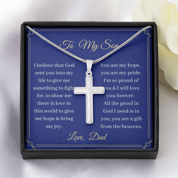 To My Son - I Believe that God - Cross Necklace From Dad