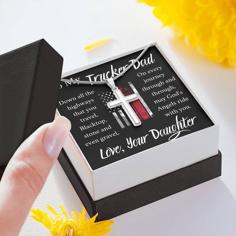 To My Trucker Dad - From Daughter - Cross Necklace