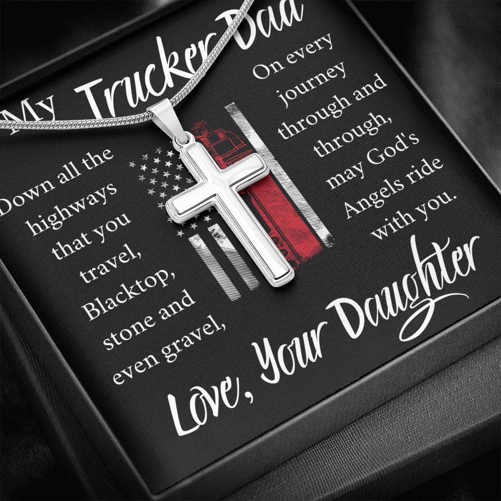 To My Trucker Dad - From Daughter - Cross Necklace