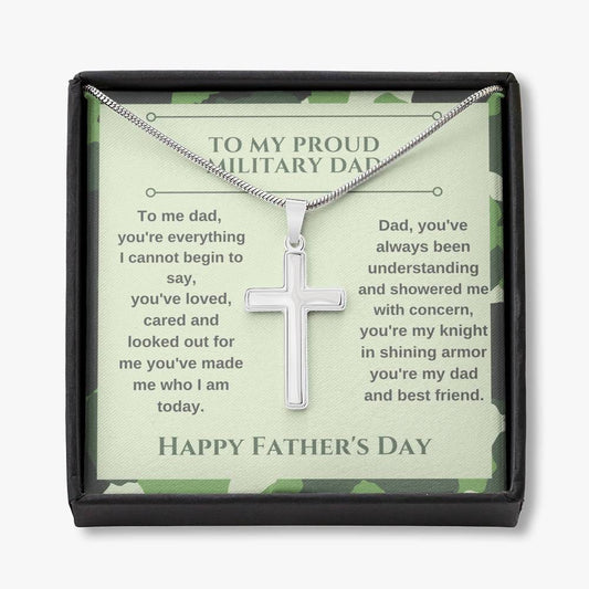 To My Proud Military Dad - Happy Father's Day - Cross Necklace