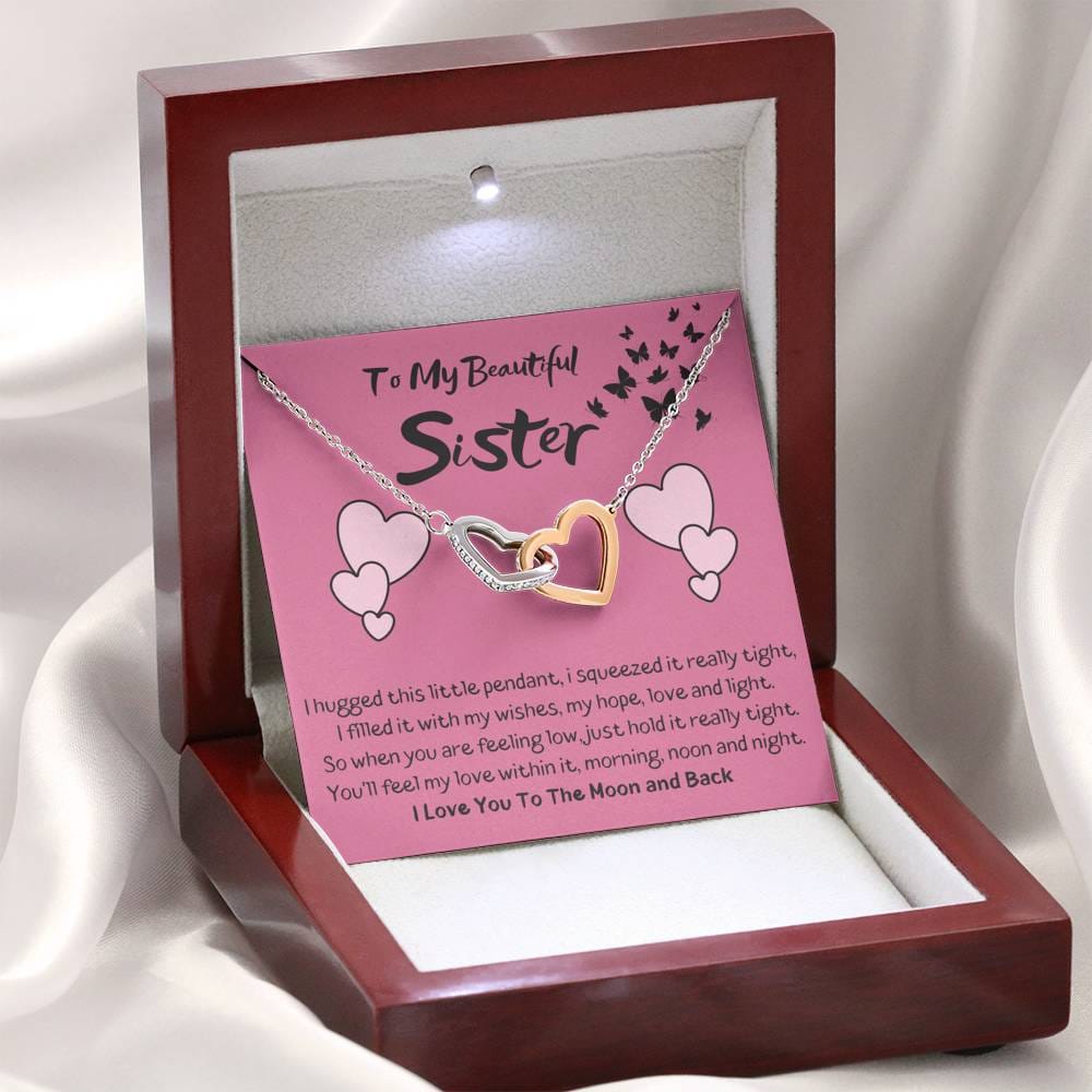 To My Beautiful Sister - Feel My Love - Interlocking Hearts Necklace
