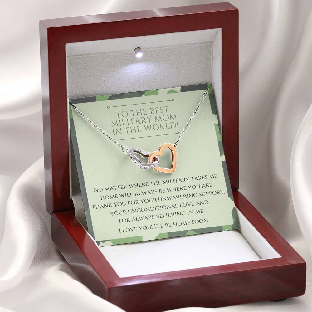 To The Best Military Mom In The World - I'LL Be Home Soon -Interlocking Hearts Necklace