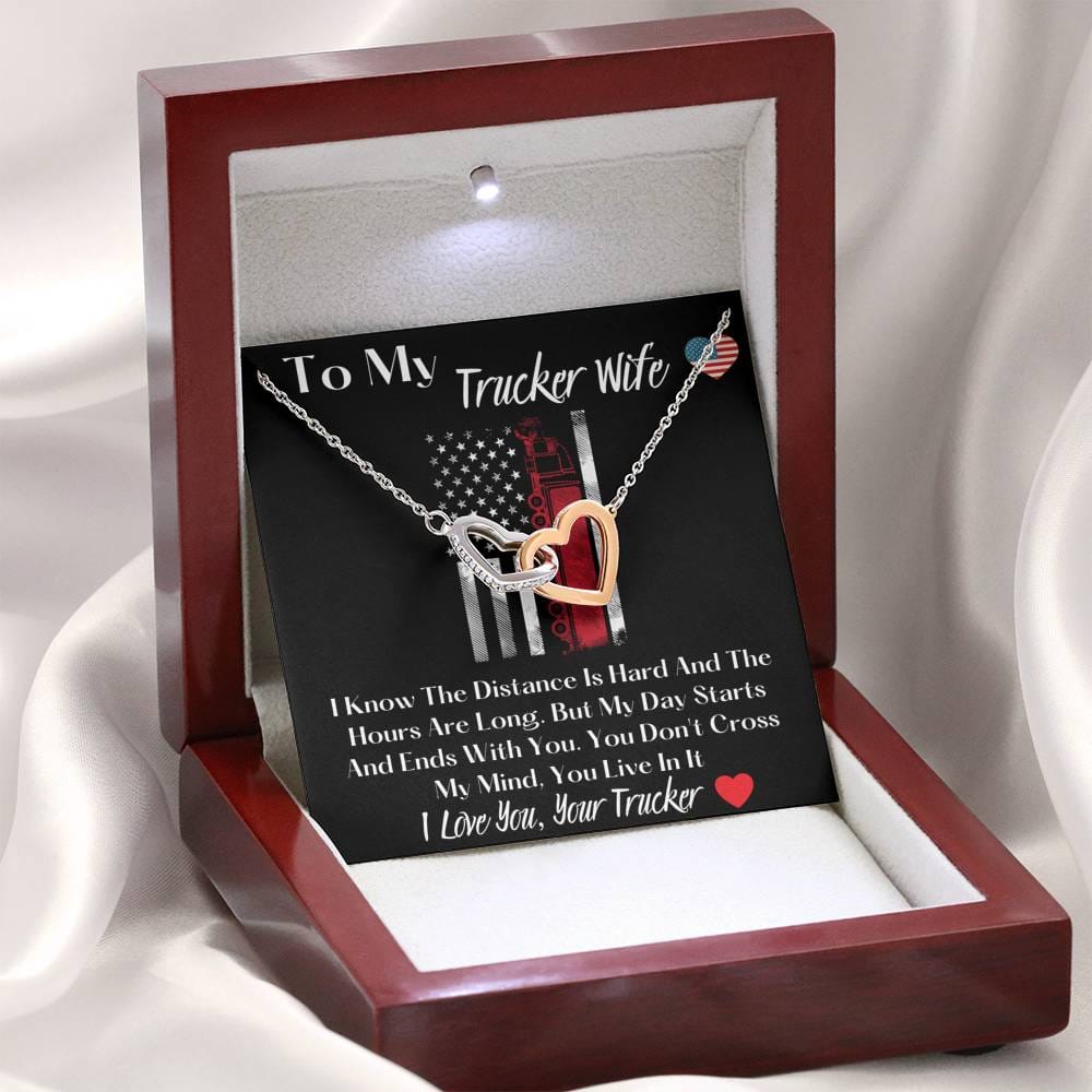 To My Trucker Wife - I Know The Distance - Interlocking Hearts Necklace