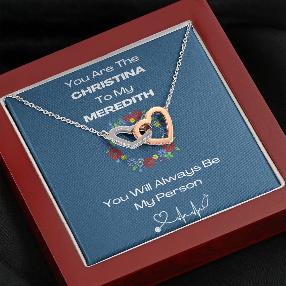 You Are The Christina To My Meredith - Interlocking Heart Necklace Blue
