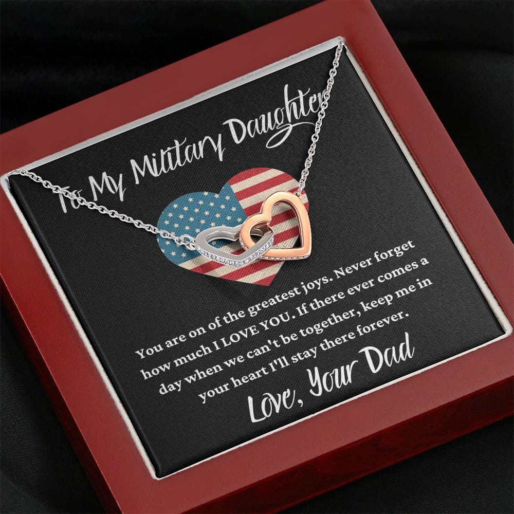 To My Military Daughter - I LOVE YOU - Interlocking Hearts Necklace