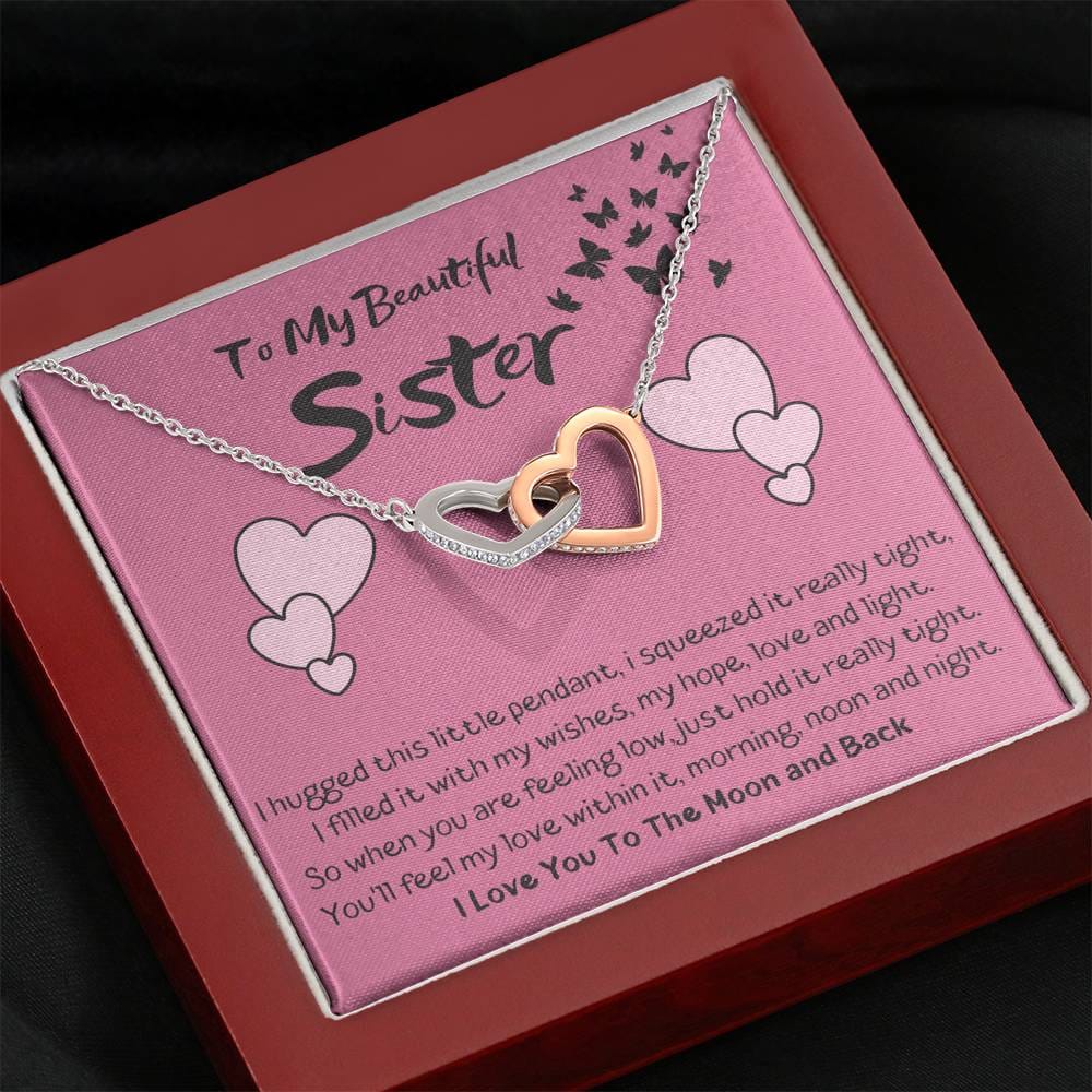 To My Beautiful Sister - Feel My Love - Interlocking Hearts Necklace