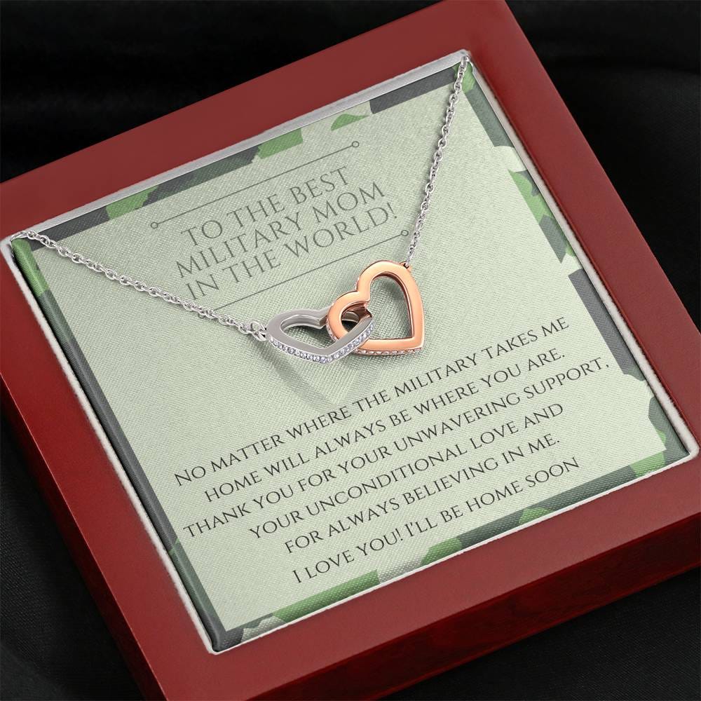 To The Best Military Mom In The World - I'LL Be Home Soon -Interlocking Hearts Necklace