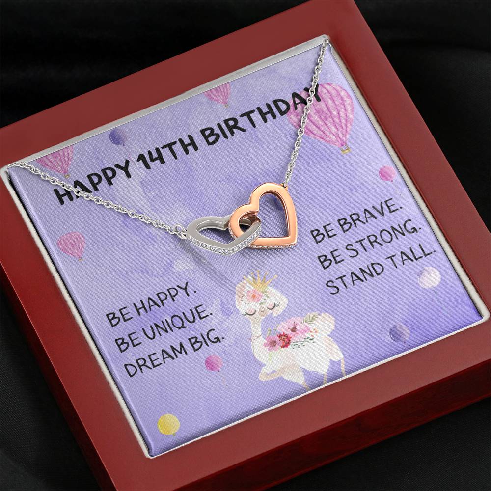 Happy 14th Birthday - Interlocking Hearts Necklace