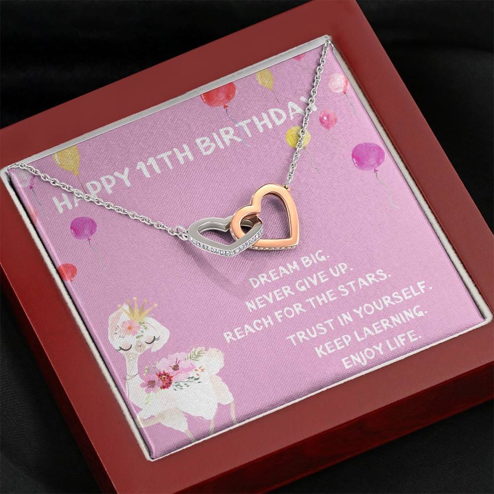 Happy 11th Birthday - Dream Big - Interlocking Hearts Necklace