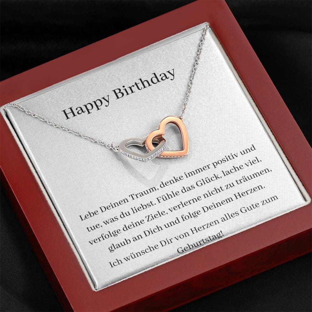 Happy Birthday - Lebe Deinen Traum - Interlocking Hearts Necklace
