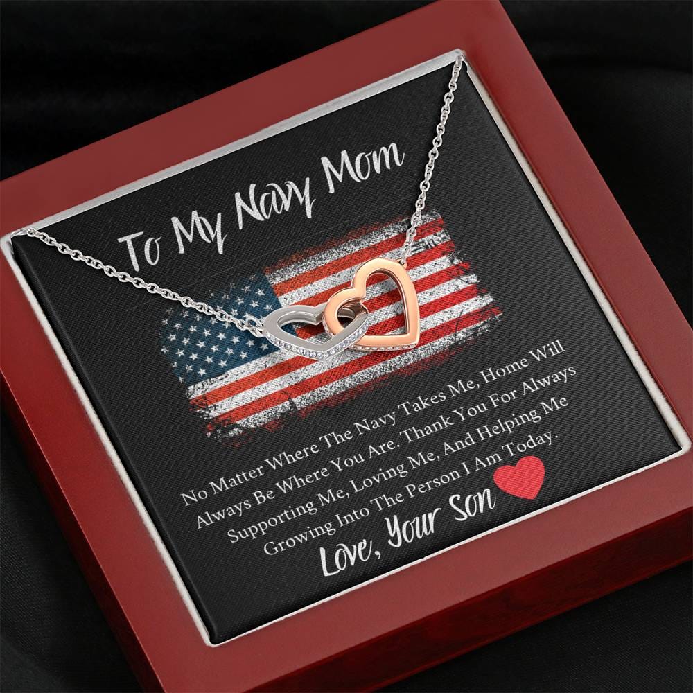 To My Navy Mom - No Matter - Interlocking Hearts Necklace