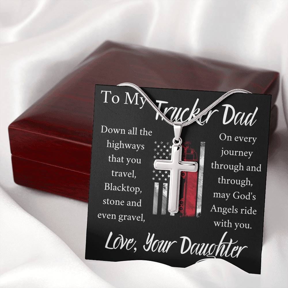 To My Trucker Dad - From Daughter - Cross Necklace