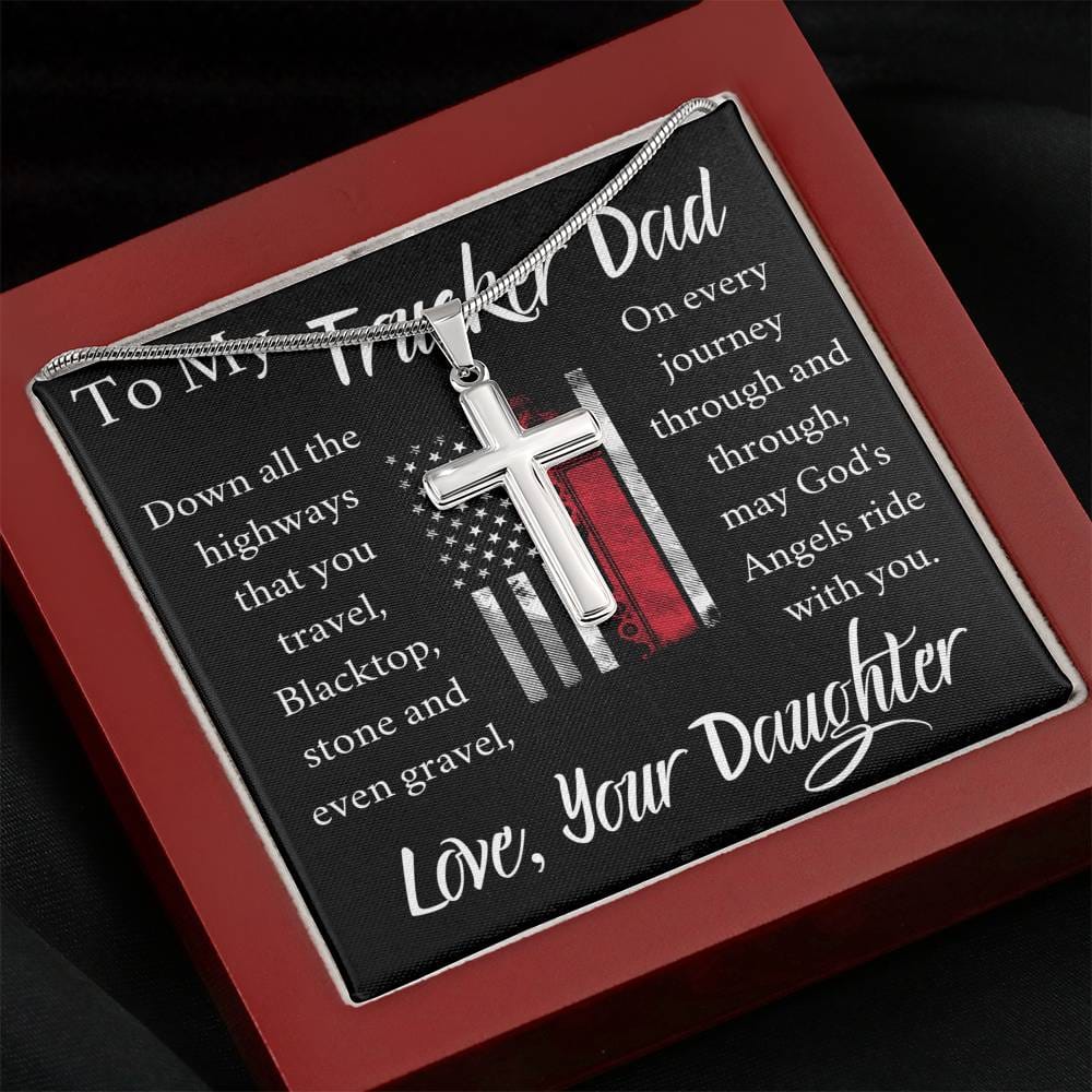 To My Trucker Dad - From Daughter - Cross Necklace