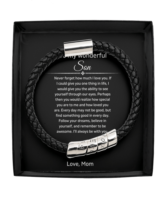 To My Wonderful Son - I'll Always Be With You - Vegan Leather Bracelet