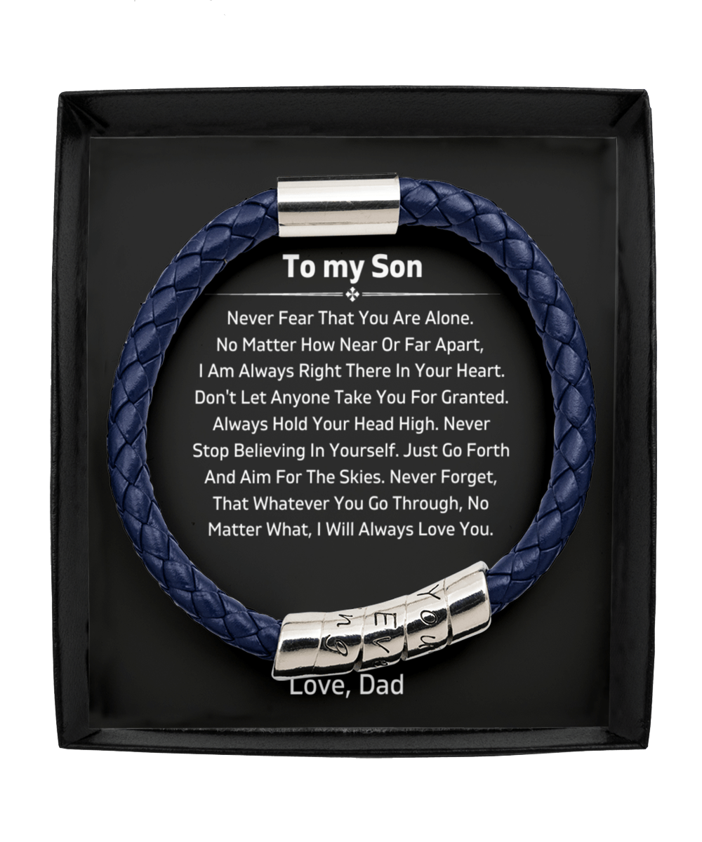 To My Son - Never Fear - From Dad - Vegan Leather Bracelet