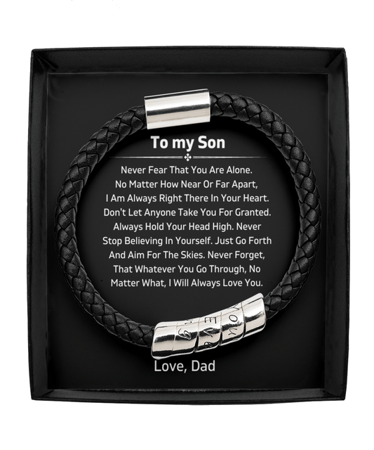 To My Son - Never Fear - From Dad - Vegan Leather Bracelet