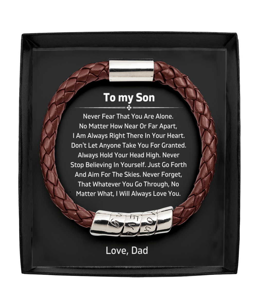 To My Son - Never Fear - From Dad - Vegan Leather Bracelet
