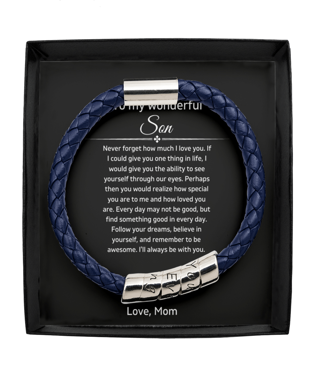 To My Wonderful Son - I'll Always Be With You - Vegan Leather Bracelet