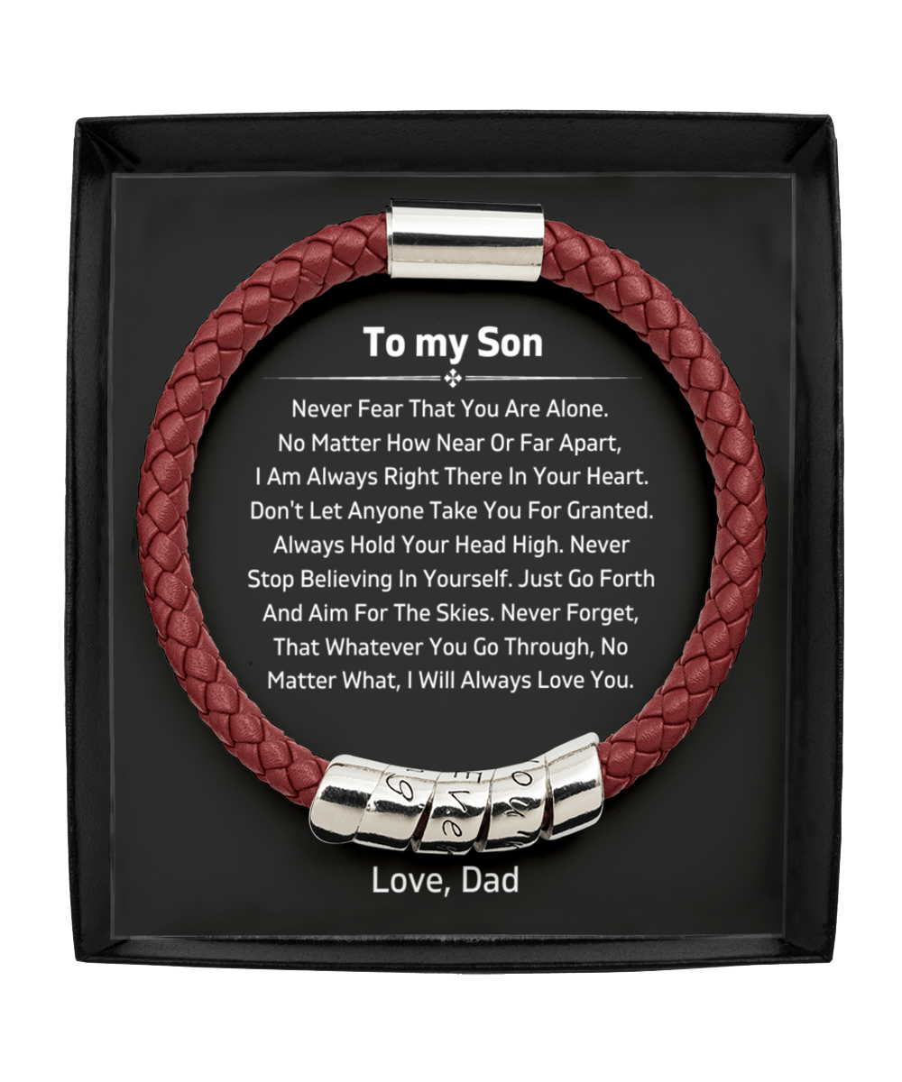 To My Son - Never Fear - From Dad - Vegan Leather Bracelet
