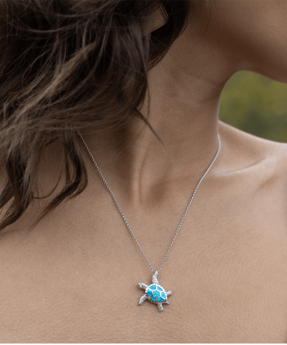 Sterling Silver Liquid Chain Blue Opal Turtle Necklace – Silver Insanity